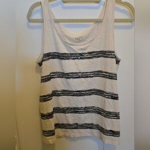 LOFT Women's Cream and Black Striped Top